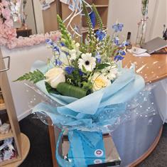 Blue and cream florist choice